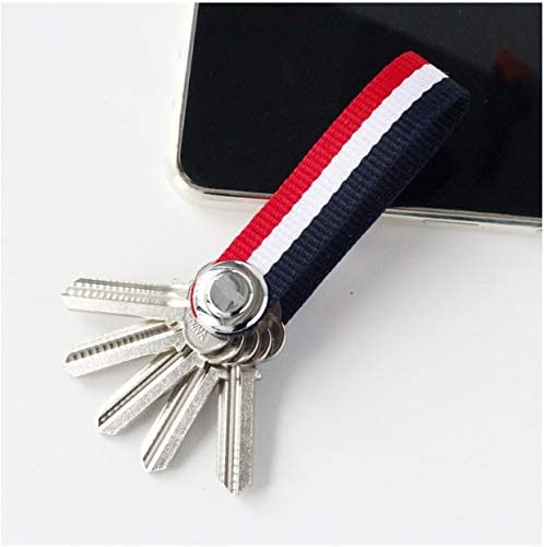Rag & Sak Smart Key Organizer, Compact Key Holder Stripe Fabric Canvas Key chain, Folding Pocket Key Holder